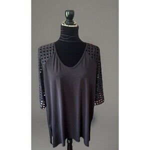 Clara Sunwoo Lattice Cut Out Black Liquid Jersey Tunic Top Side Slit Size Large